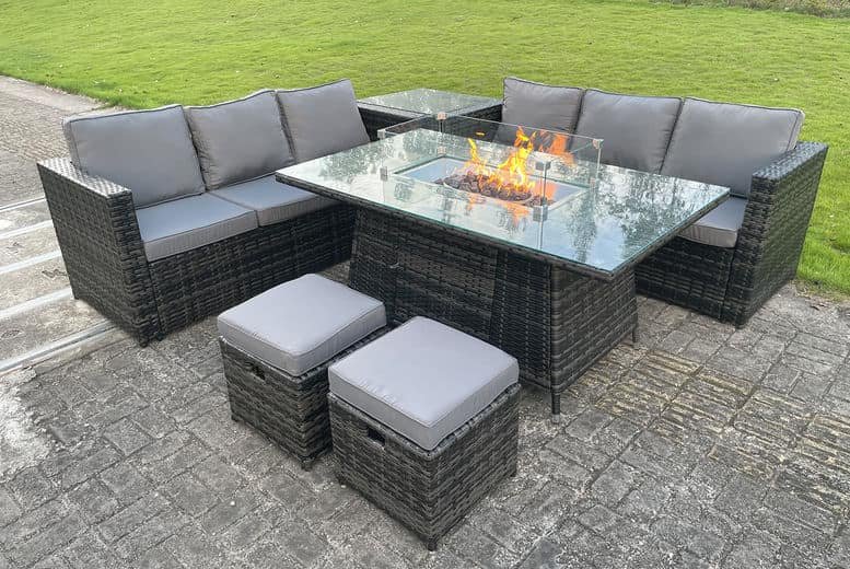 8-Seater Garden Rattan Fire Pit Table Set